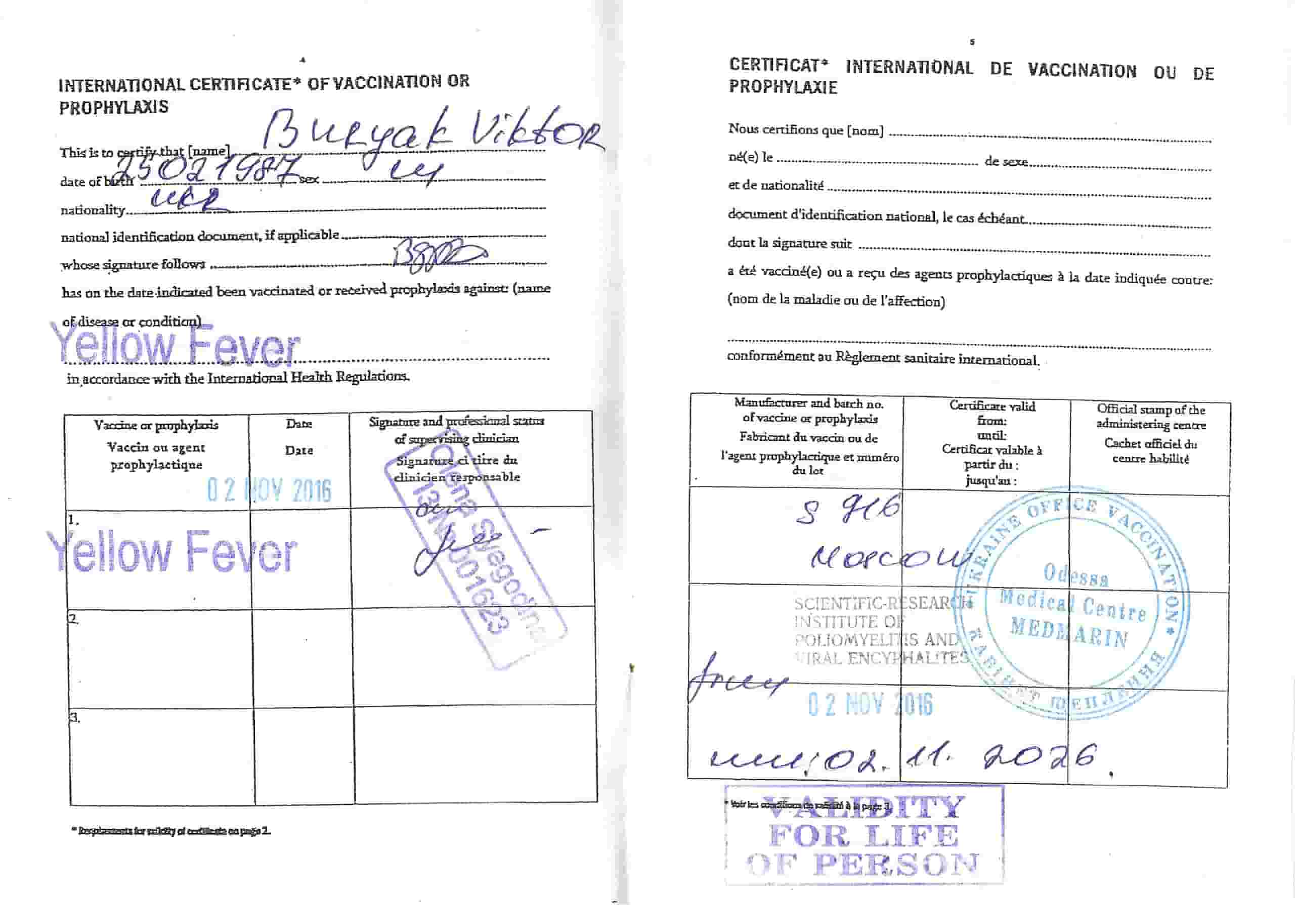 Vaccination of Yellow Fever